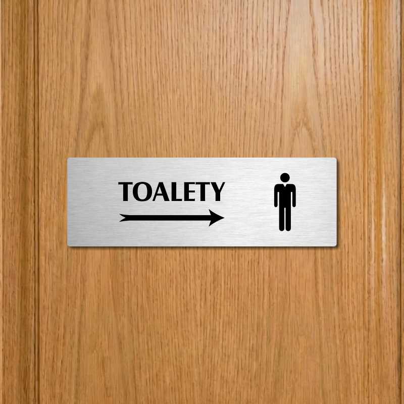 Toalety vpravo muži, 200x66mm, stříbrná popiska 